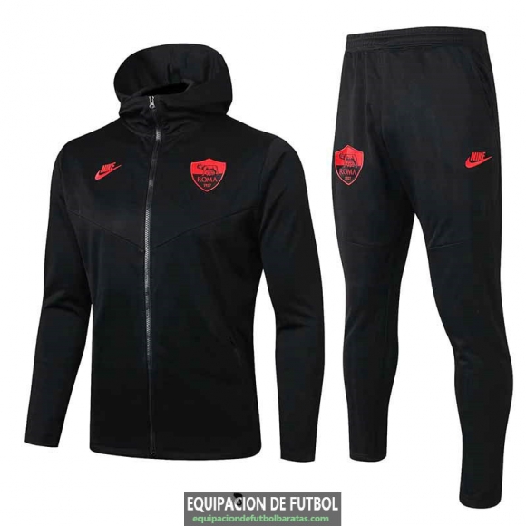 AS Roma Chaqueta Capucha Black + Pantalon Black 2019-2020