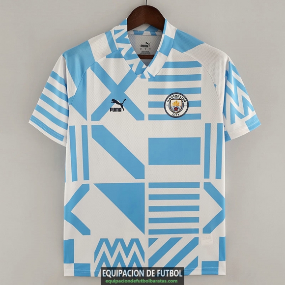 Camiseta Manchester City Pre Match Blue White 2022/2023