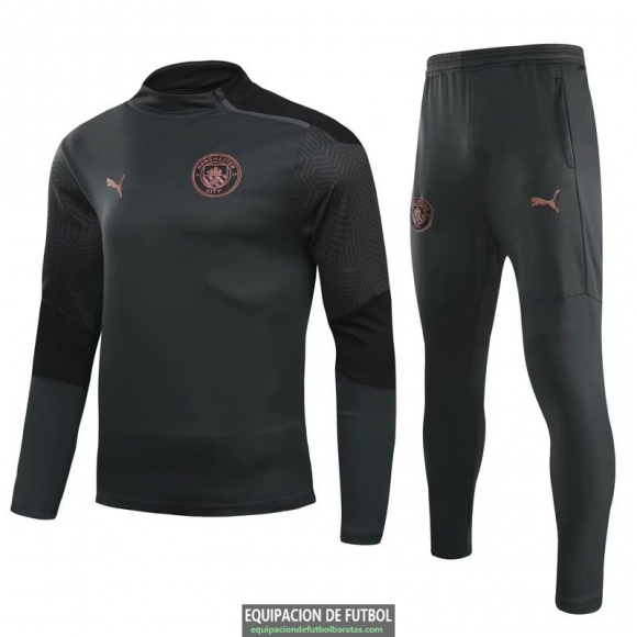 Manchester City Sudadera De Entrenamiento Dark Grey + Pantalon 2020-2021