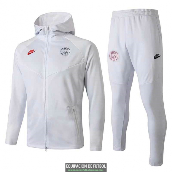 PSG Chaqueta Capucha White + Pantalon 2019-2020