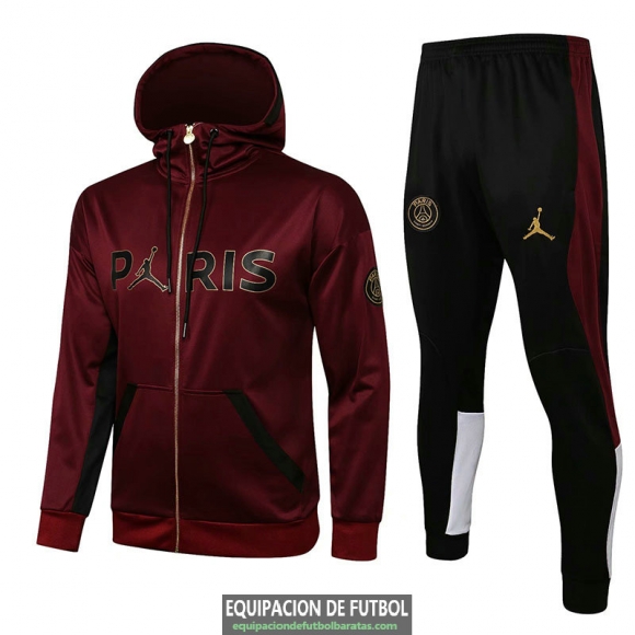 PSG x Jordan Chaqueta Capucha Burgundy + Pantalon Black 2021/2022