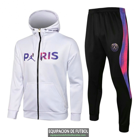 PSG x Jordan Chaqueta Capucha White I + Pantalon Black 2021/2022