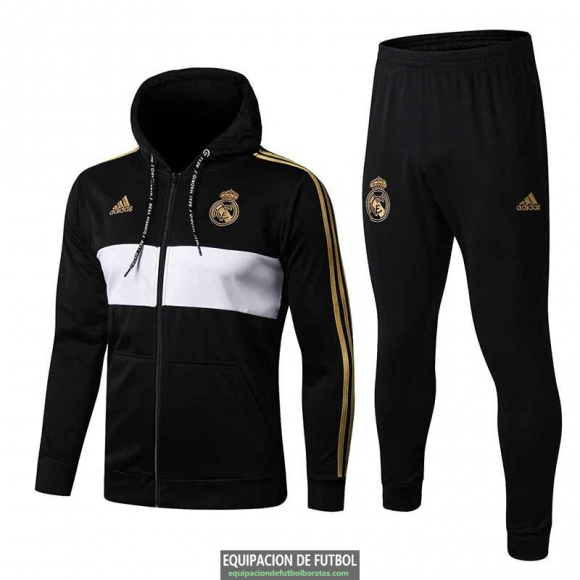 Real Madrid Chaqueta Capucha Black White + Pantalon 2019-2020